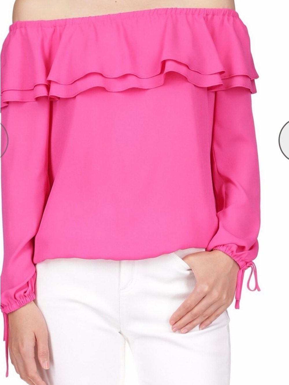 MICHAEL Michael Kors Off-Shoulder Ruffle Blouse in Hot Pink - Picture 3 of 5